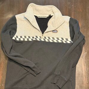 Harley-Davidson Black and Light Gray Zip-Up Sweater with Checkered Stripe